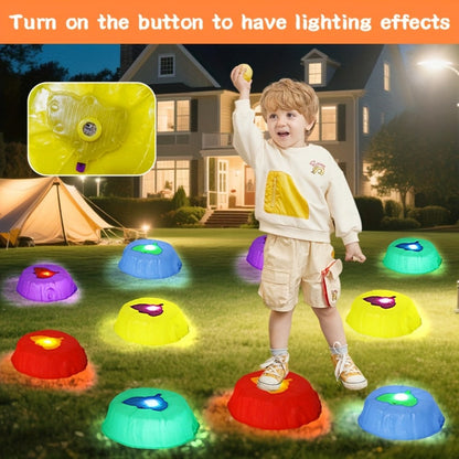 10-Piece Light-Up Stepping Stone Set in Five Colors with Raised Leaf Texture for Indoor or Outdoor Balance Play