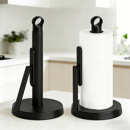 Paper Towel Holder Countertop – Stainless Steel Standing Dispenser with Tension Arm for One-Handed Tear