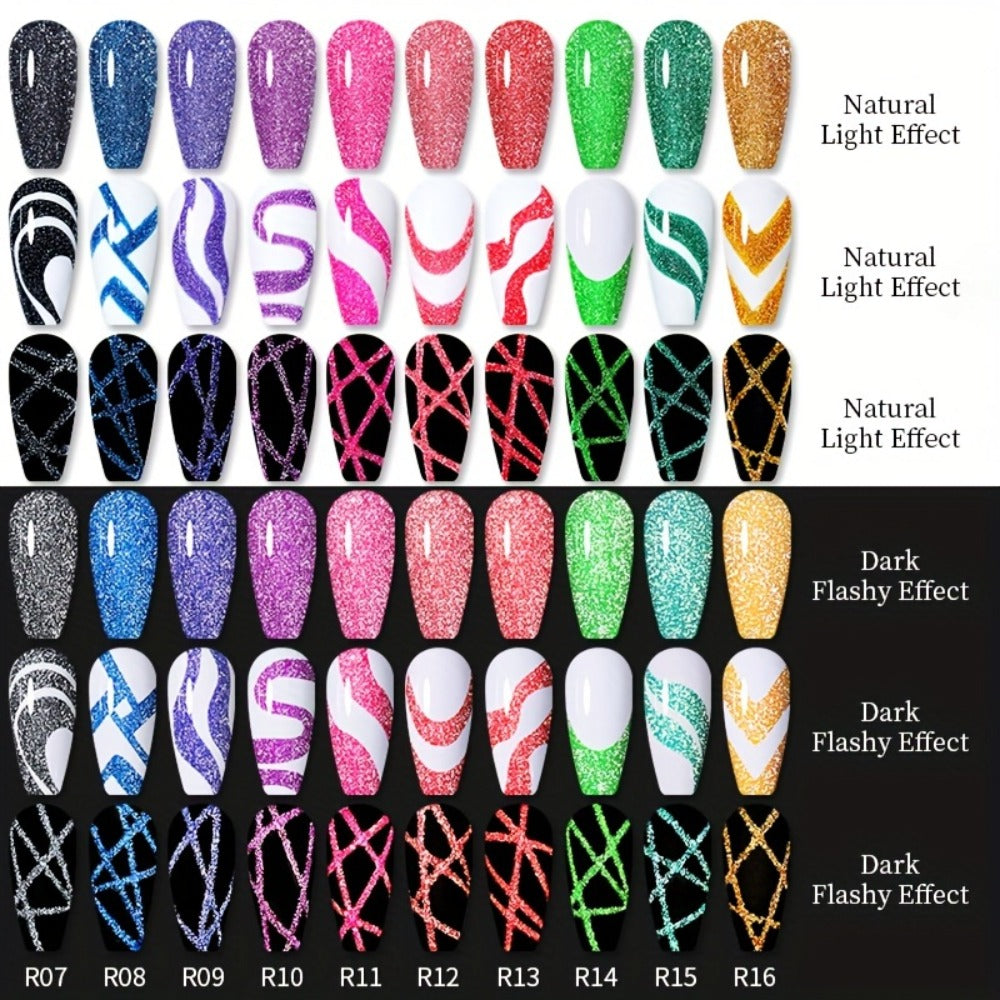 Gel Nail Polish Nine-Piece Reflective Glitter Line Set, 5ml Each for Stripes and Graffiti Nail Art