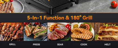 Panini Press Sandwich Maker 1200W, Non-Stick Cast Aluminum Grill with 180-Degree Opening, 2-Slice Panini Maker with Indicator Lights