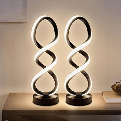 Spiral LED Table Lamp with Dimmable Push-Button Control, Modern Metal Base and Six Black or White Configuration Options