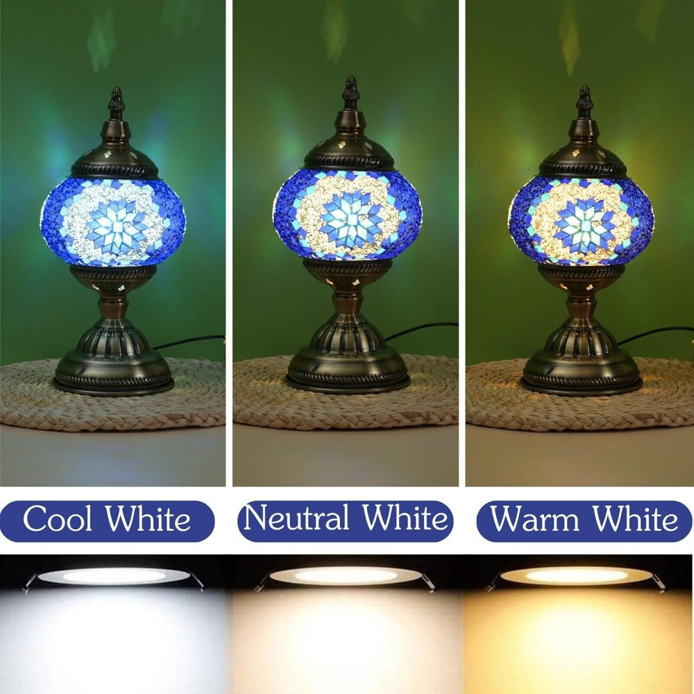 Turkish Moroccan Mosaic Table Lamp Handmade Crystal Glass Spherical Shade 3-Color Adjustable for Entryways, Bedrooms and Living Spaces