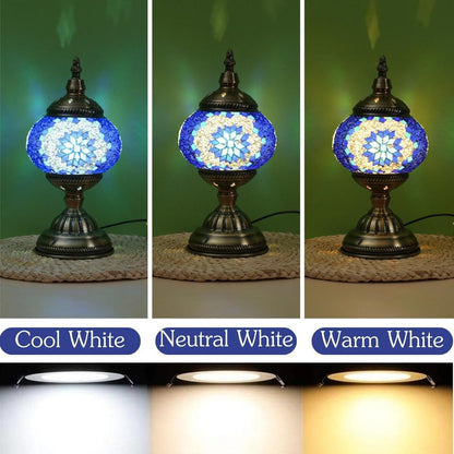 Turkish Moroccan Mosaic Table Lamp Handmade Crystal Glass Spherical Shade 3-Color Adjustable for Entryways, Bedrooms and Living Spaces