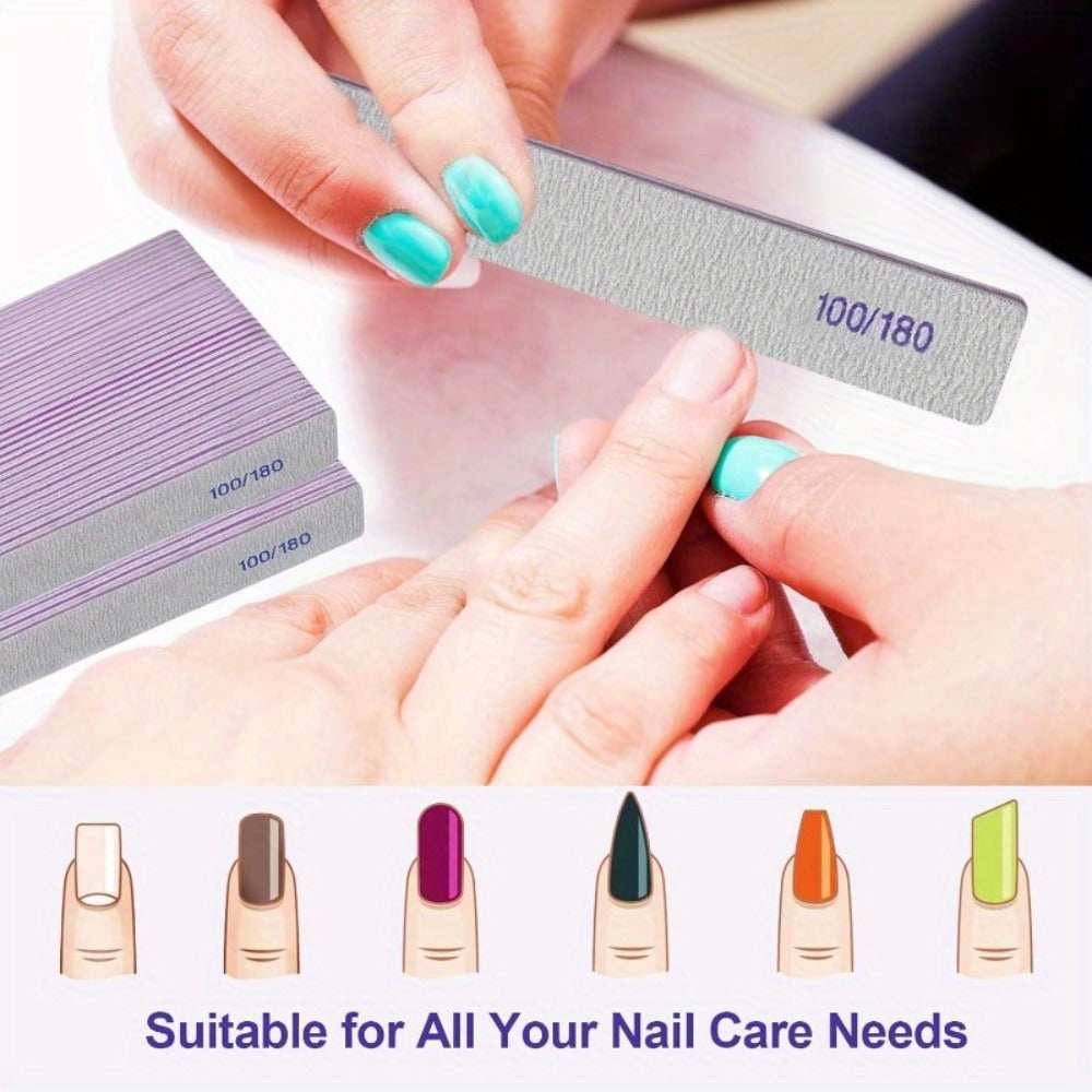 Emery Boards Nail Files 50 Pack 100 180 Grit Double Sided Professional Fingernail Filer Set Reusable for Natural Acrylic Gel Nails Manicure