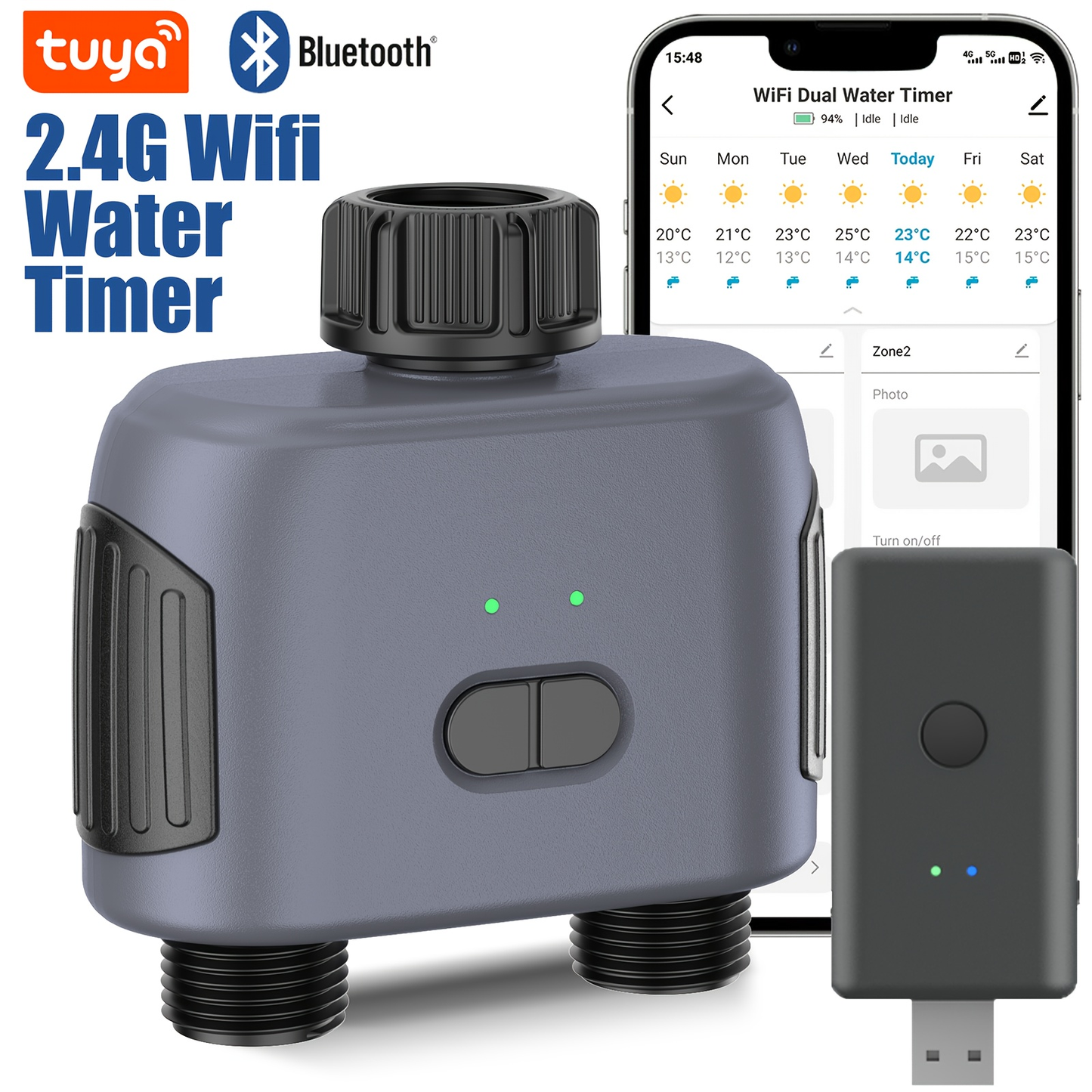 WiFi Sprinkler Timer Smart 2-Zone Irrigation System with App & Alexa Voice Control, for Garden, Lawn and Yard Watering