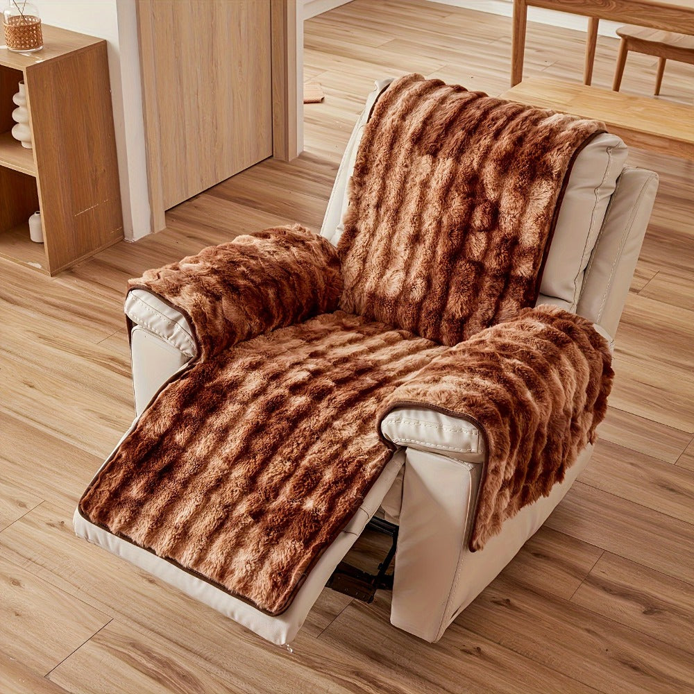 Plush Faux-Fur Style Recliner Chair Drape, 55 x 190 cm, in Coffee, Gray or White for One Seat
