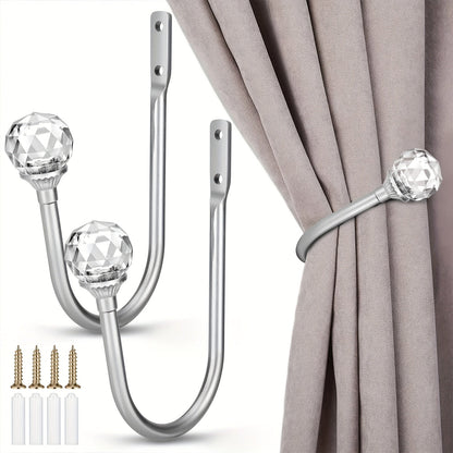 Crystal Curtain Holdbacks Wall Mounted 2-Pack Metal Drapery Tieback Hooks Home Office Decor