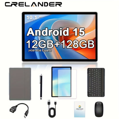 CRELANDER 2-in-1 Tablet 10 Inch 12GB RAM 128GB ROM, W30 Pro 2025 Android Tablet with Keyboard Mouse Stylus Case