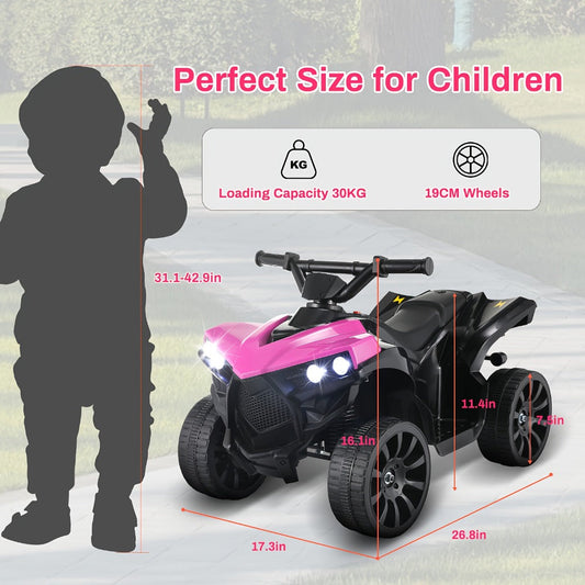 6V Kids Electric Quad ATV Ride-On 4-Wheeler with Headlights Foot Pedal Accelerator Treaded Anti-Slip Tires 1.86 MPH Outdoor Birthday Gift