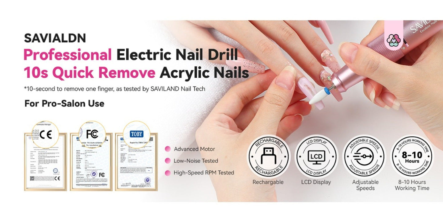 Electric Nail Drill 40000 RPM Rechargeable Professional Nail Drill Machine 4000mAh Battery LCD Display Ceramic Bits Sanding Bands