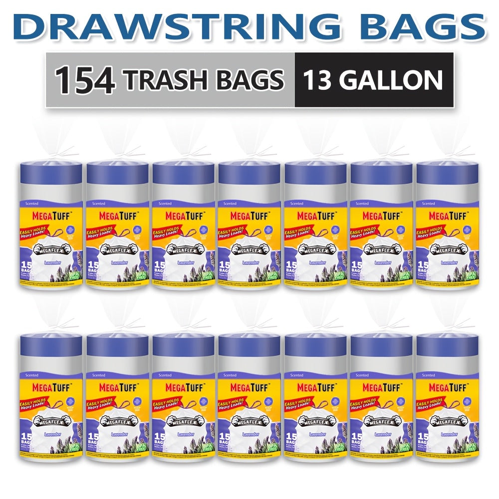 Drawstring Trash Bags with Odor Eliminator Technology – Lemon Mint Scent, Puncture & Tear Resistant, 30 Gal (90 Bags) or 13 Gal (154 Bags)
