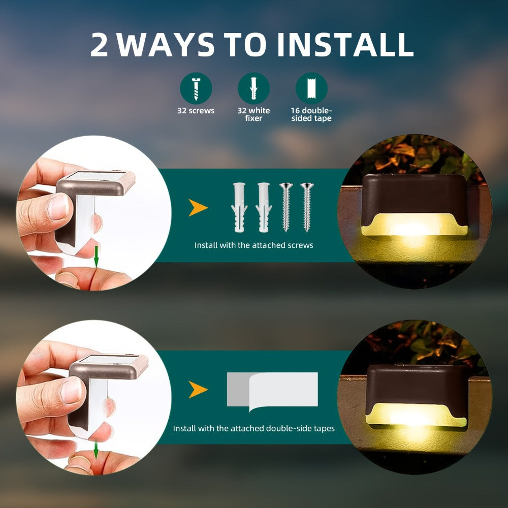 Solar Step Lights IP65 Waterproof – LED Deck Lights for Outdoor Stairs, Fence & Pathway, Auto On/Off Dusk to Dawn