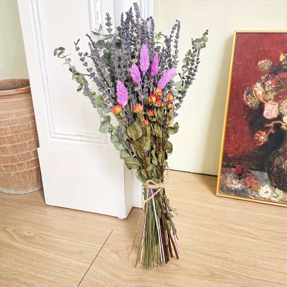 Mixed Lavender Bouquet with Eucalyptus, Dried Rose and Bunny Tails in Two Purple or Lilac Colorways