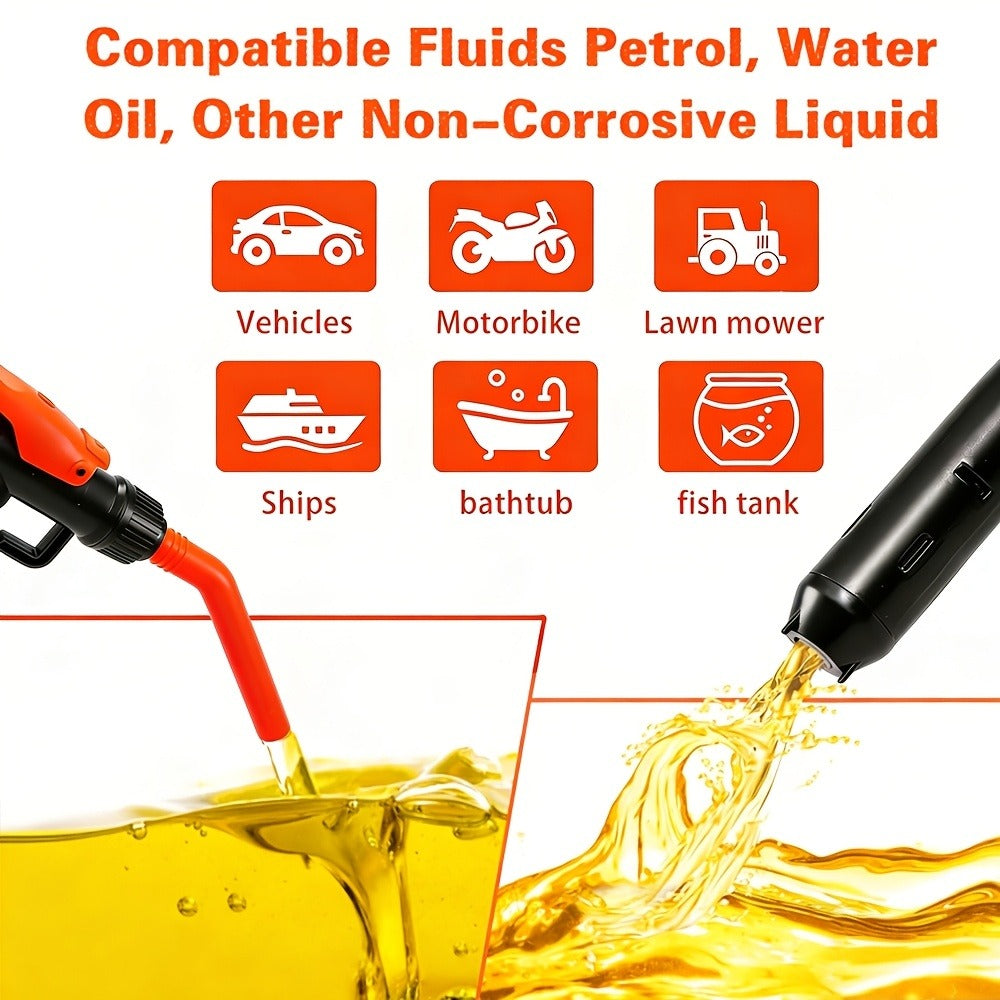 Battery Powered Fuel Transfer Pump 2.4 GPM Portable Gas Transfer Pump with Flow Control Nozzle for Gasoline Oil Diesel 1.3" Straw Corrosion