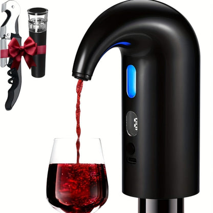 Electric Wine Aerator and Dispenser with Red or Black Housing, Three Checkout Configurations and Pictured Accessories