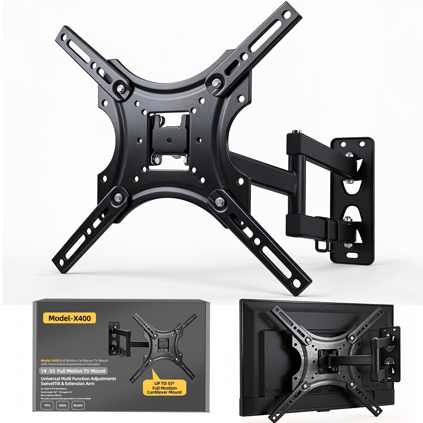 Articulating Full Motion TV Wall Mount 22-55 Inch – Swivel Tilt Extend Bracket for Flat & Curved Screens up to 80 lbs
