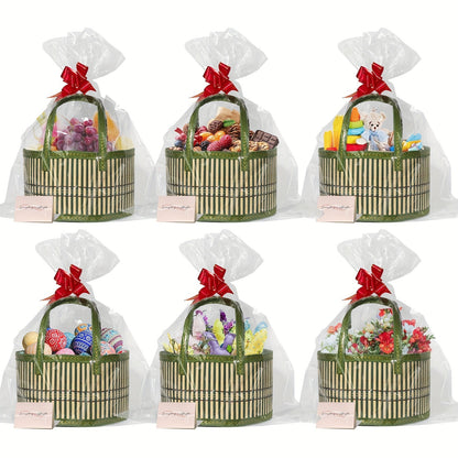 Bamboo Storage Baskets 6-Pack in Oval or Round Shapes with Nine Color and Shape Options for Home Organization