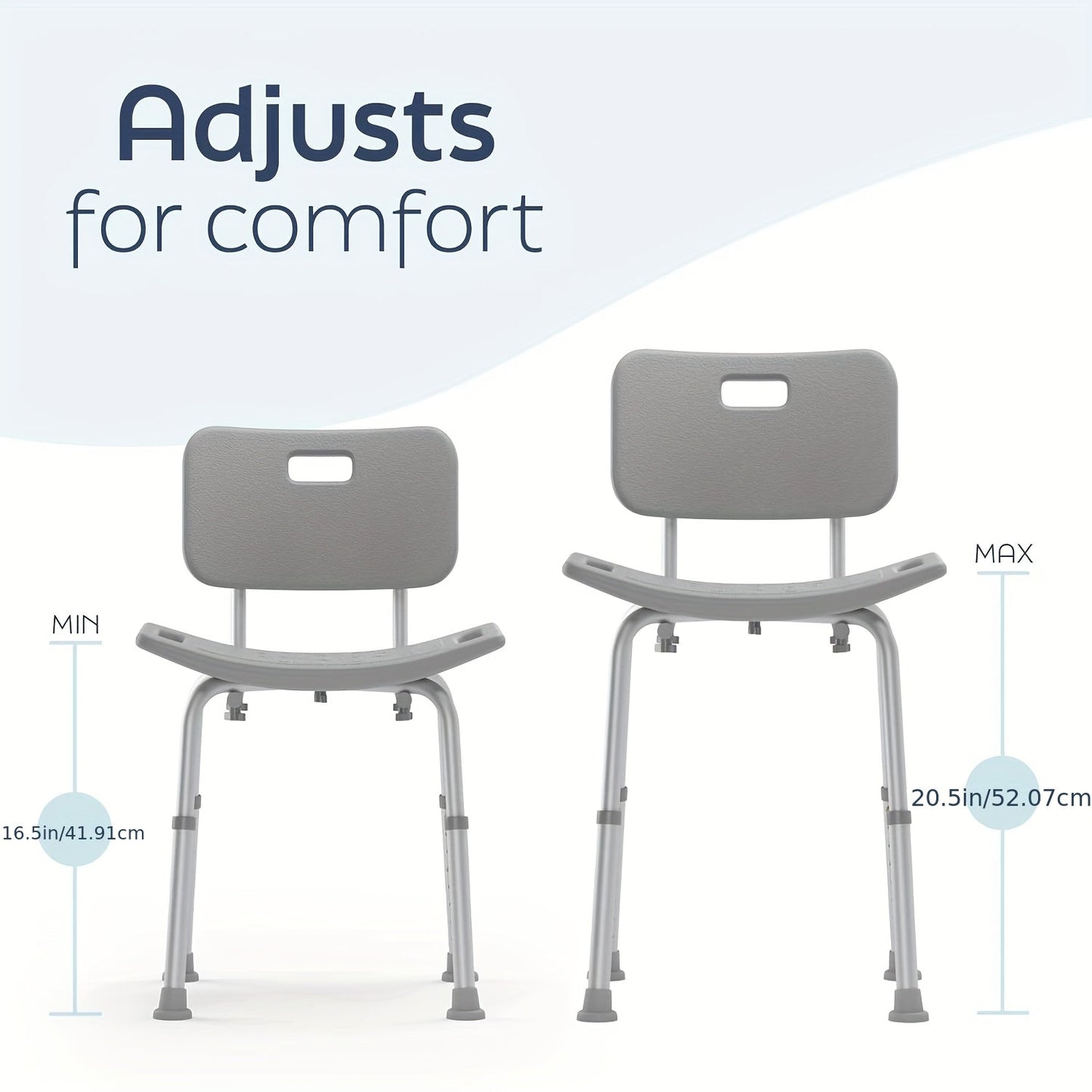 Aluminum Shower Chair 6-Level Adjustable Height Bath Stool Extra Wide Seat Tool-Free Assembly for Entryways, Bedrooms and Living Spaces