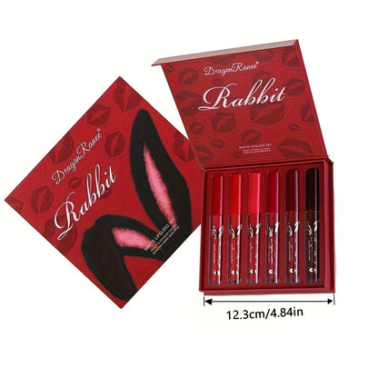 Red Lip Glaze Gift Set 6pcs in Elegant Box, Smudge-Proof Glazed Finish, Smooth Paste Formula