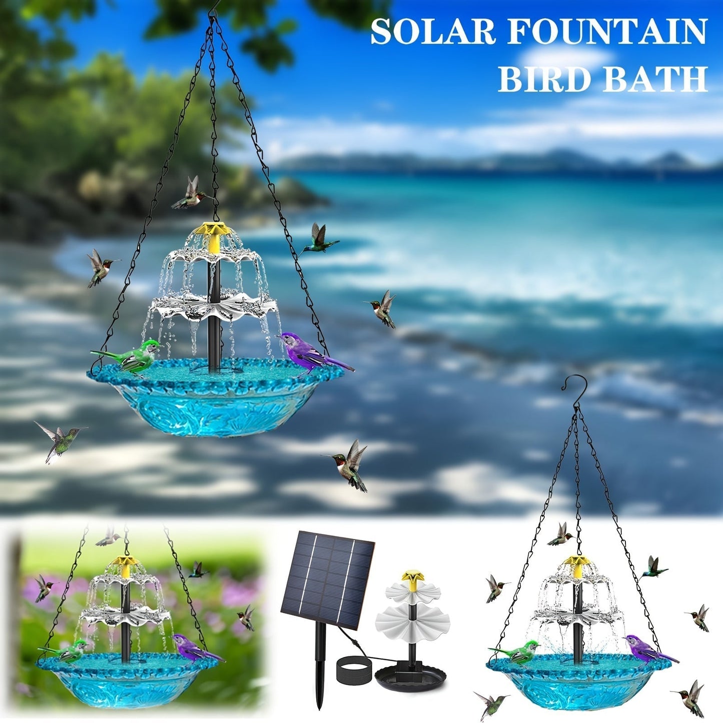 Solar Bird Bath Fountain 3-Tier with Pump for Garden, Patio and Yard Use, with the Listed Configuration