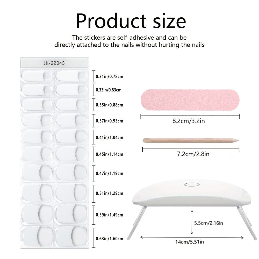 Semi Gel Nail Polish Stickers Kit 20Pcs with 12W LED Nail Lamp 8-Bead Curing Light Full-Wrap Nail Stickers