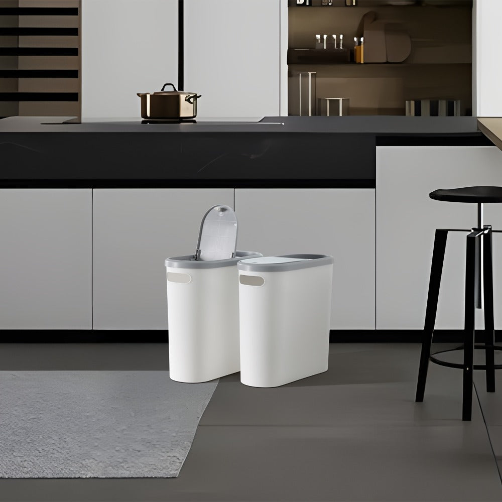 Slim 10L Bathroom Wastebasket with Lid Tray, Built-In Side Handles and Single or Two-Piece Options