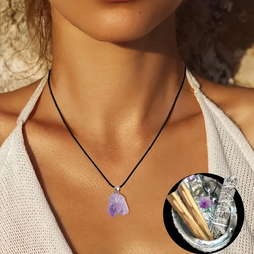Sage Smudge Kit with Abalone Shell, White Sage Bundle, Holy Wood Palo Santo, Amethyst Crystal Necklace
