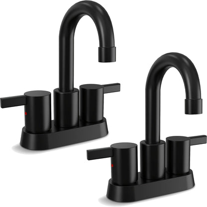 4-Inch Centerset Bathroom Faucet with Dual Handles, Swivel Spout and Single or Two-Piece Finish Options