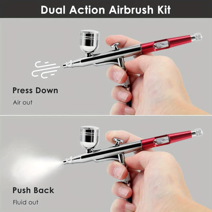 Airbrush Kit Dual-Action Gravity Feed – 0.3mm & 0.5mm Needle Sets, 7cc 20cc 40cc Cups, Complete Air Brush Gun Set for Nails, Makeup