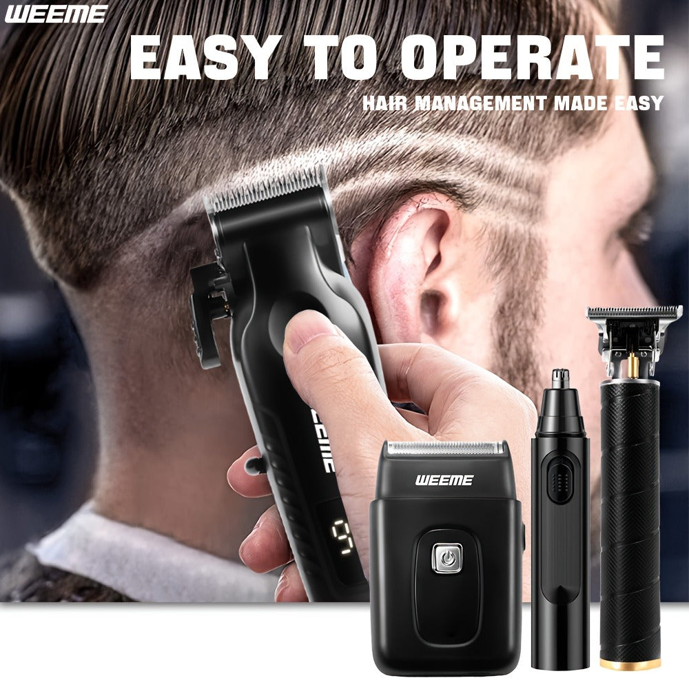 Mens Grooming Kit with Nose Hair Trimmer Electric Shaver WEEME 826 USB Rechargeable LCD Display – Complete Shaving Trimming Set Gift for Dad