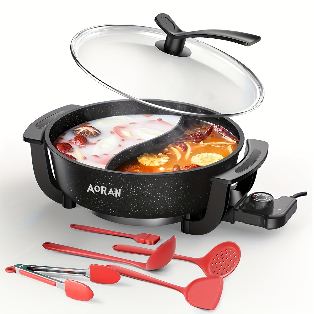 Mandarin Duck Hot Pot Electric, Large Non-Stick Divided Hot Pot for Steaming, Boiling, Frying & Stewing