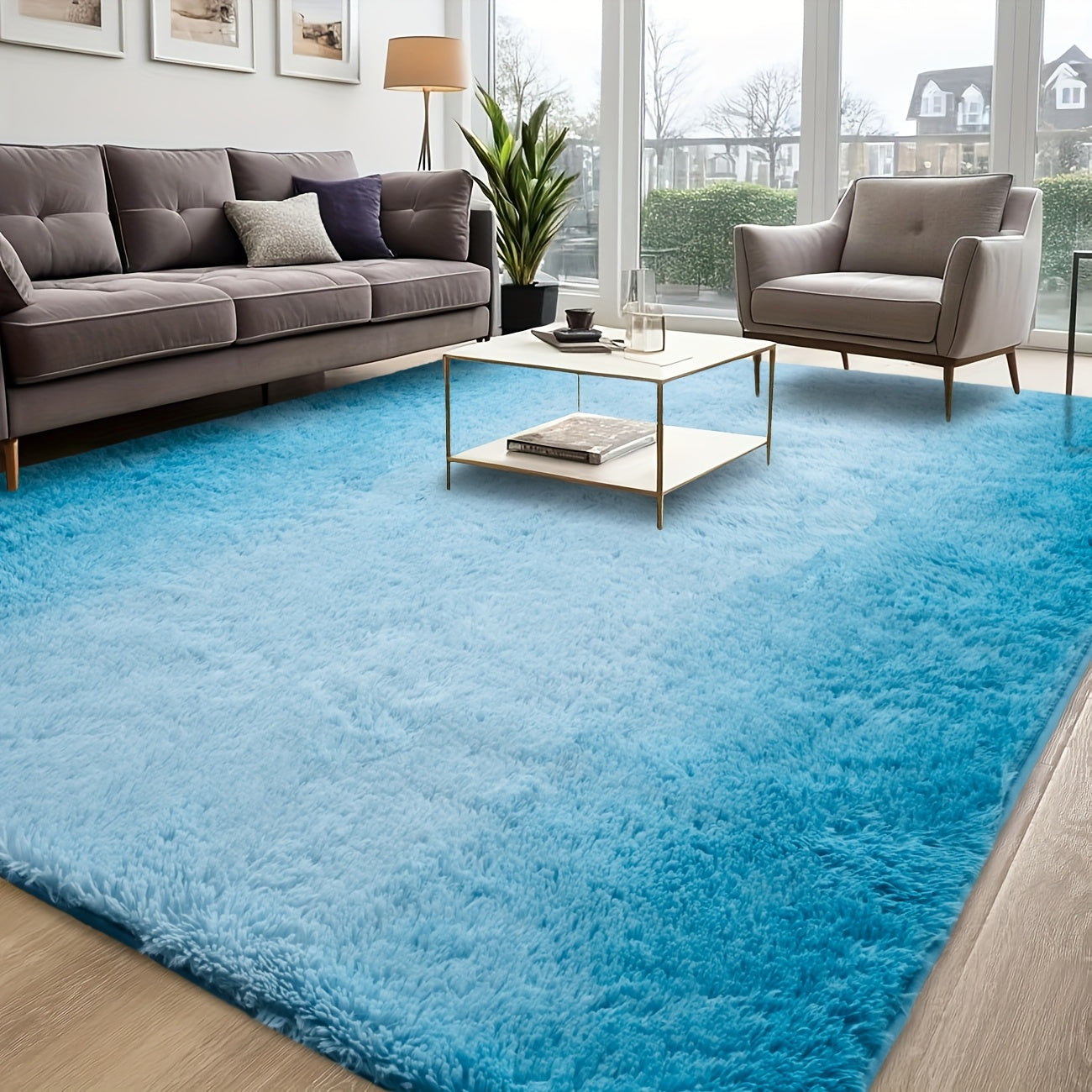 Shaggy Plush Area Rug – Soft Fluffy Carpet for Living Room, Bedroom & Sofa | Non-Slip Machine Washable Tie-Dye & Solid Color Long Pile Rug |