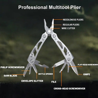 Multitool Pliers Folding Pocket, Carbon Steel Multi-Function Pliers with Wire Cutter Screwdriver & Anti-Slip Handle
