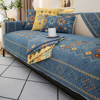 Sofa Cover Bohemian Chenille Jacquard Knit Sections for Seat, Armrest or Backrest with Model-Specific Size and Color Options