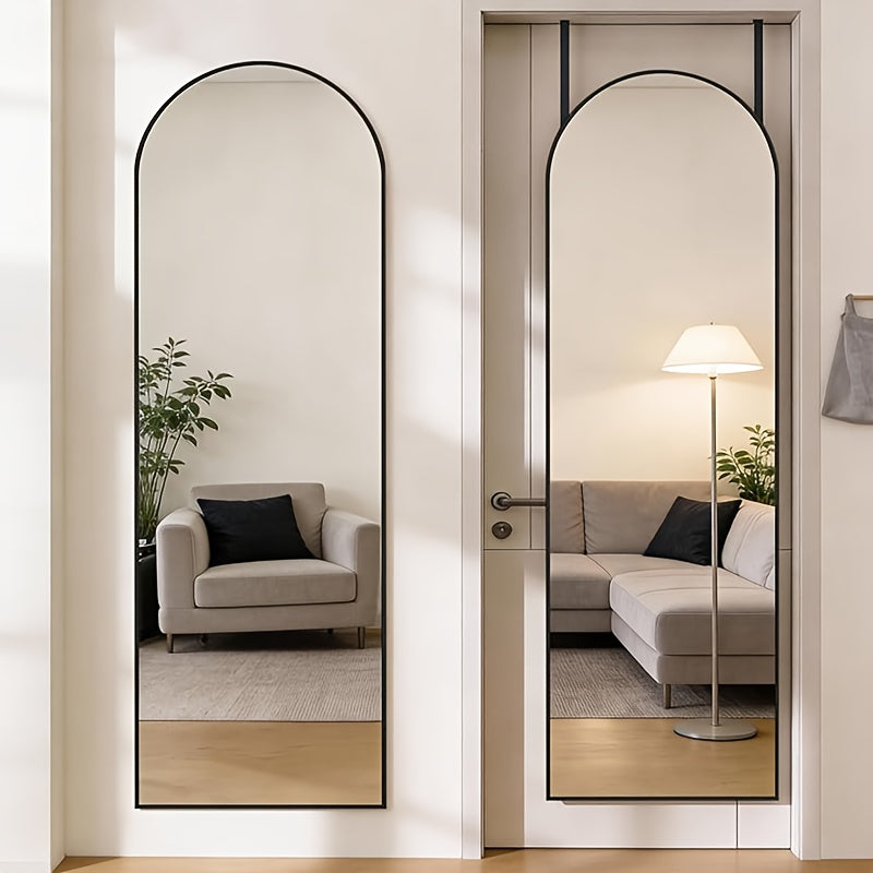 Full Length Mirror 47x14, Over the Door or Wall Mounted Hanging Mirror, Aluminum Alloy Frame, Full Body Dressing Mirror for Bedroom