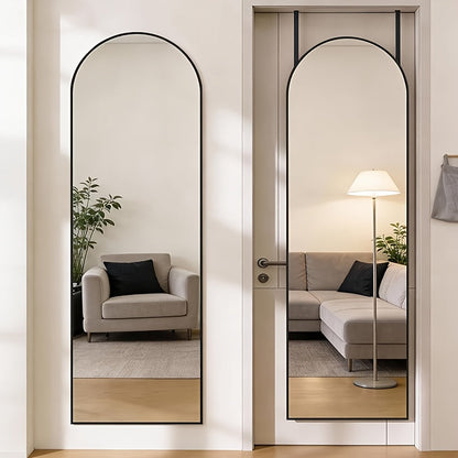 Full Length Mirror 47x14, Over the Door or Wall Mounted Hanging Mirror, Aluminum Alloy Frame, Full Body Dressing Mirror for Bedroom