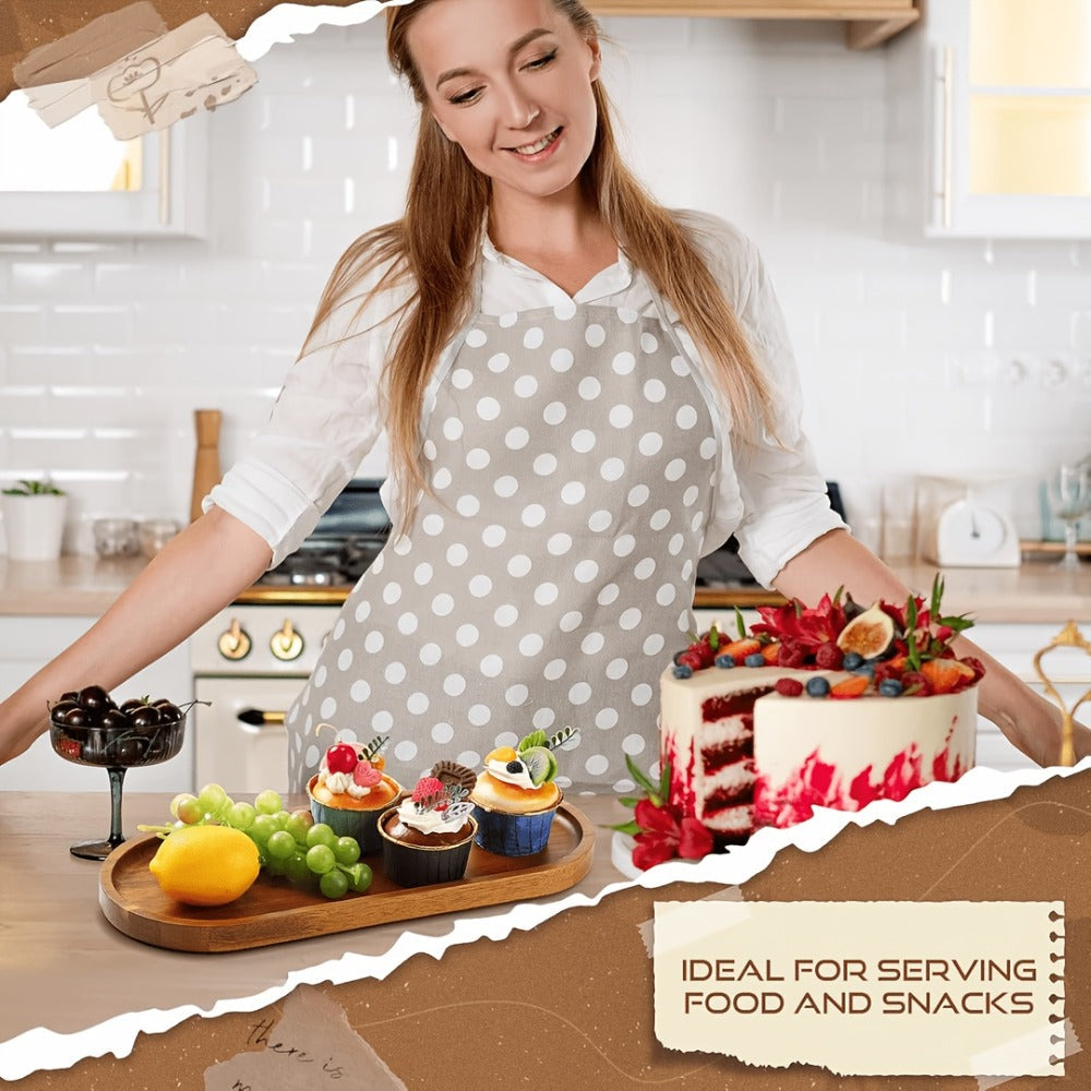 Wood Serving Tray Set with Eight Oval Trays or Four Rectangular Trays and Raised Edge Design