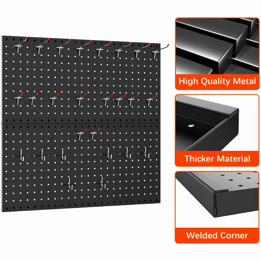 Pegboard Wall Organizer with Metal Hooks - Garage Tool Storage Board for Workshop Warehouse for Entryways, Bedrooms and Living Spaces