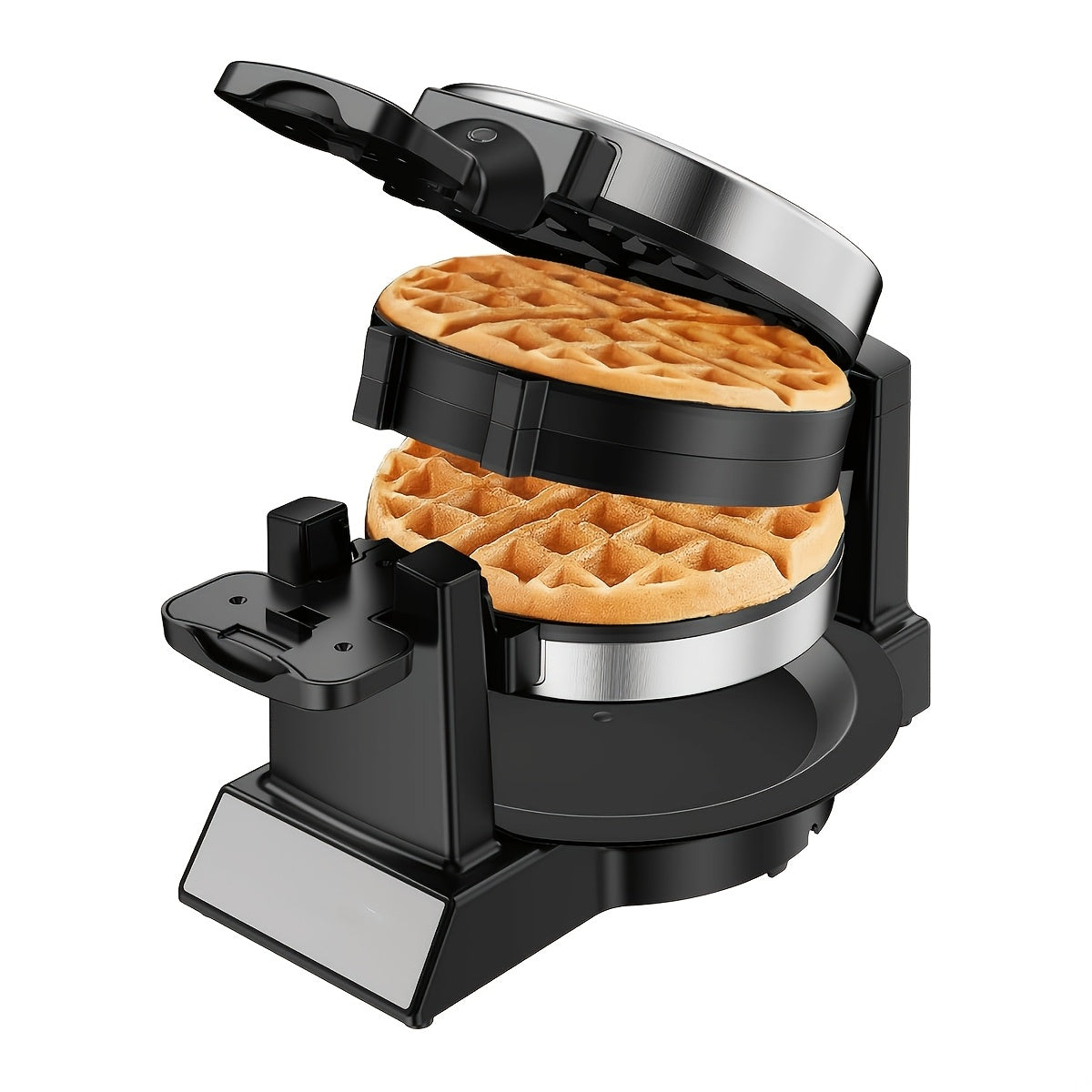 Rotating Waffle Maker with Round Plates, Browning Dial and Silvery, Double-Iron or Black-and-White Options