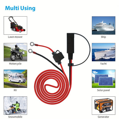 SAE Battery Cable Extension Wire 2pcs – SAE to O-Ring Terminal Connector Harness with 10A Fuse for Motorcycle, Car, ATV