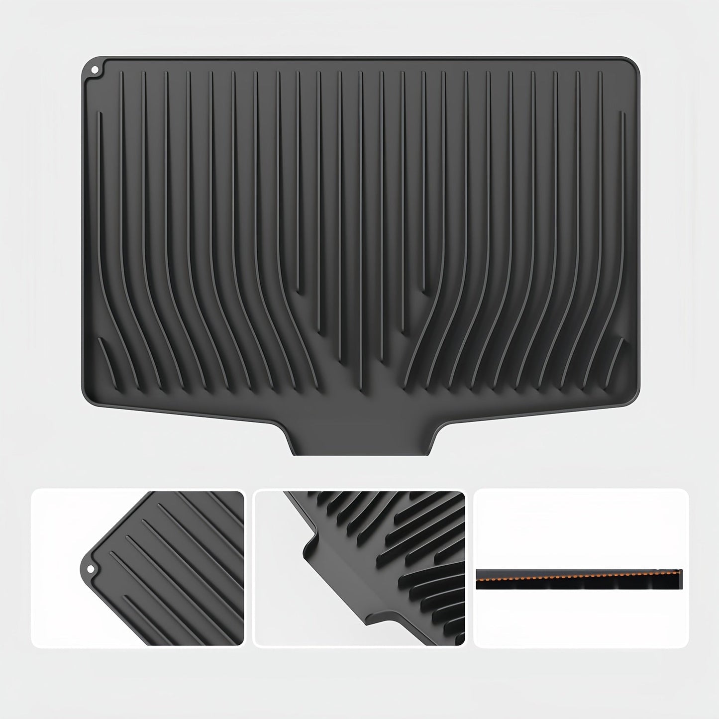 Kitchen Mat Set, 34.5x19-Inch Silicone Slope-Drain Drying Pads in Black or Gray, Single or 2-Piece Options