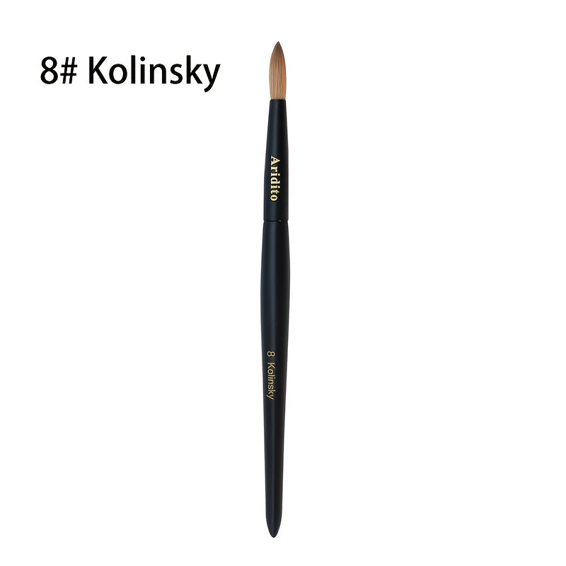 Kolinsky Nail Brush Round Head for Acrylic Extensions – Professional Black Wooden Handle Nail Art Brush with Genuine Kolinsky Hair Bristles