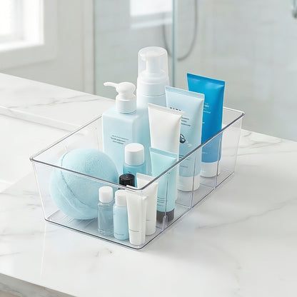Pantry Organizer Bins 8 Pack Clear Plastic Food Storage Bins with Removable Dividers 4 Compartments for Kitchen Cabinet