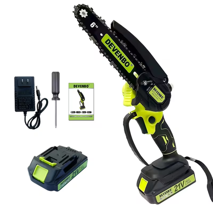 Cordless Mini Chainsaw 6-Inch, Handheld Pruning Saw with Rechargeable Battery, Adjustable Chain Tension