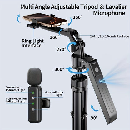 AI Face Tracking Vlogging Kit All-in-One with 70.9 Inch Tripod, LED Fill Light & Microphone