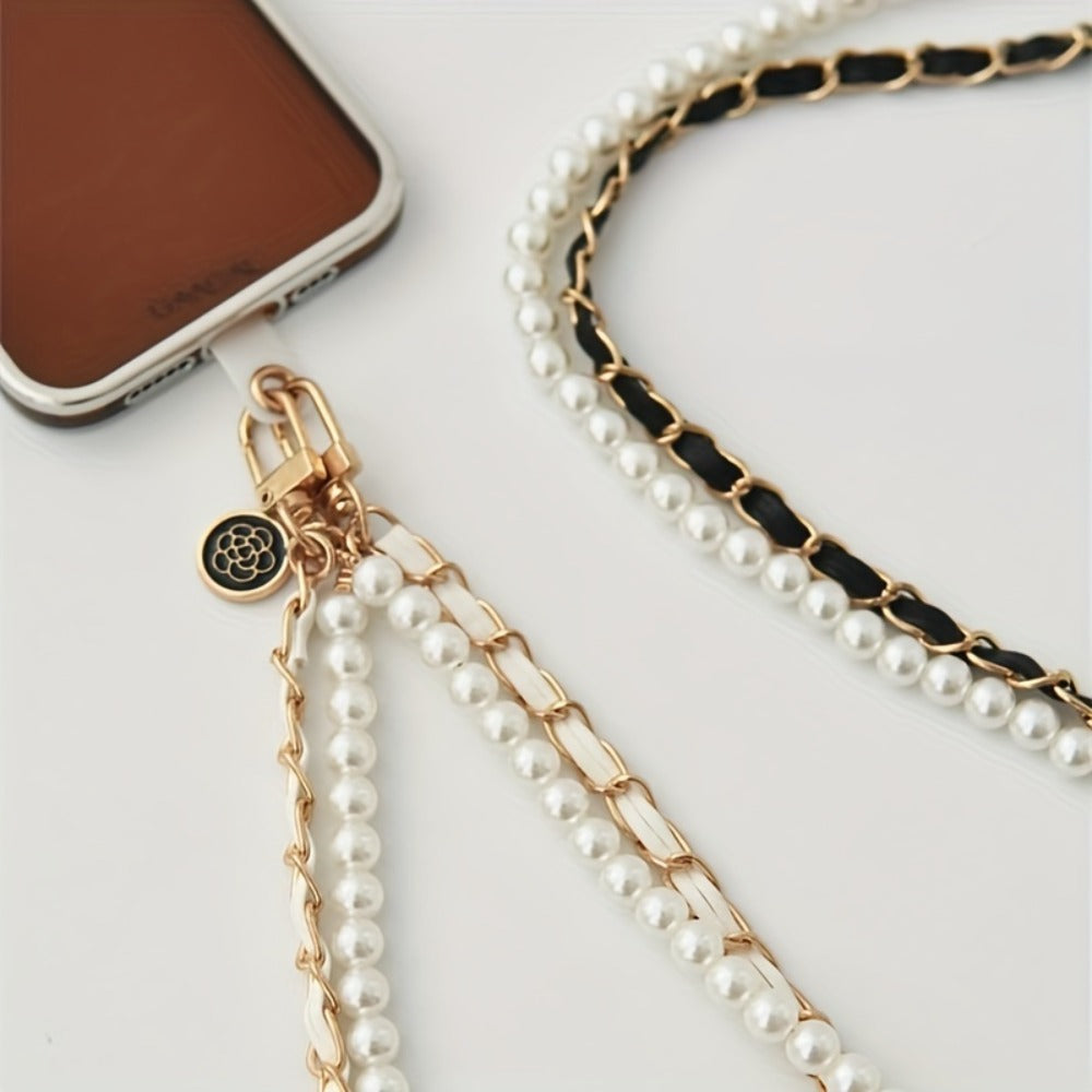 Pearl Double Chain Phone Strap Crossbody Wristband Lanyard for Women Girls with the Listed Color, Size or Set Options for Everyday Carry