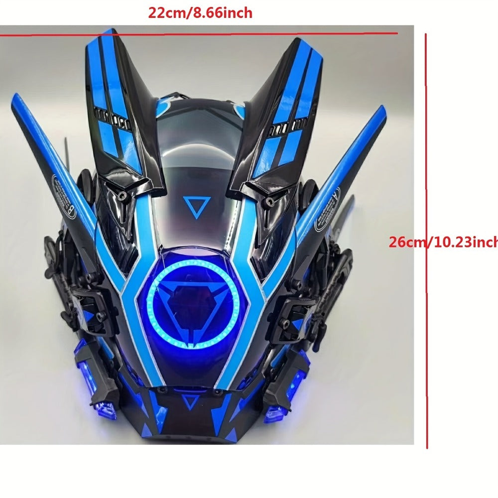 LED Mechanical Costume Mask with 10.23-Inch Height and Yellow, Green, White, Red or Blue Light Options