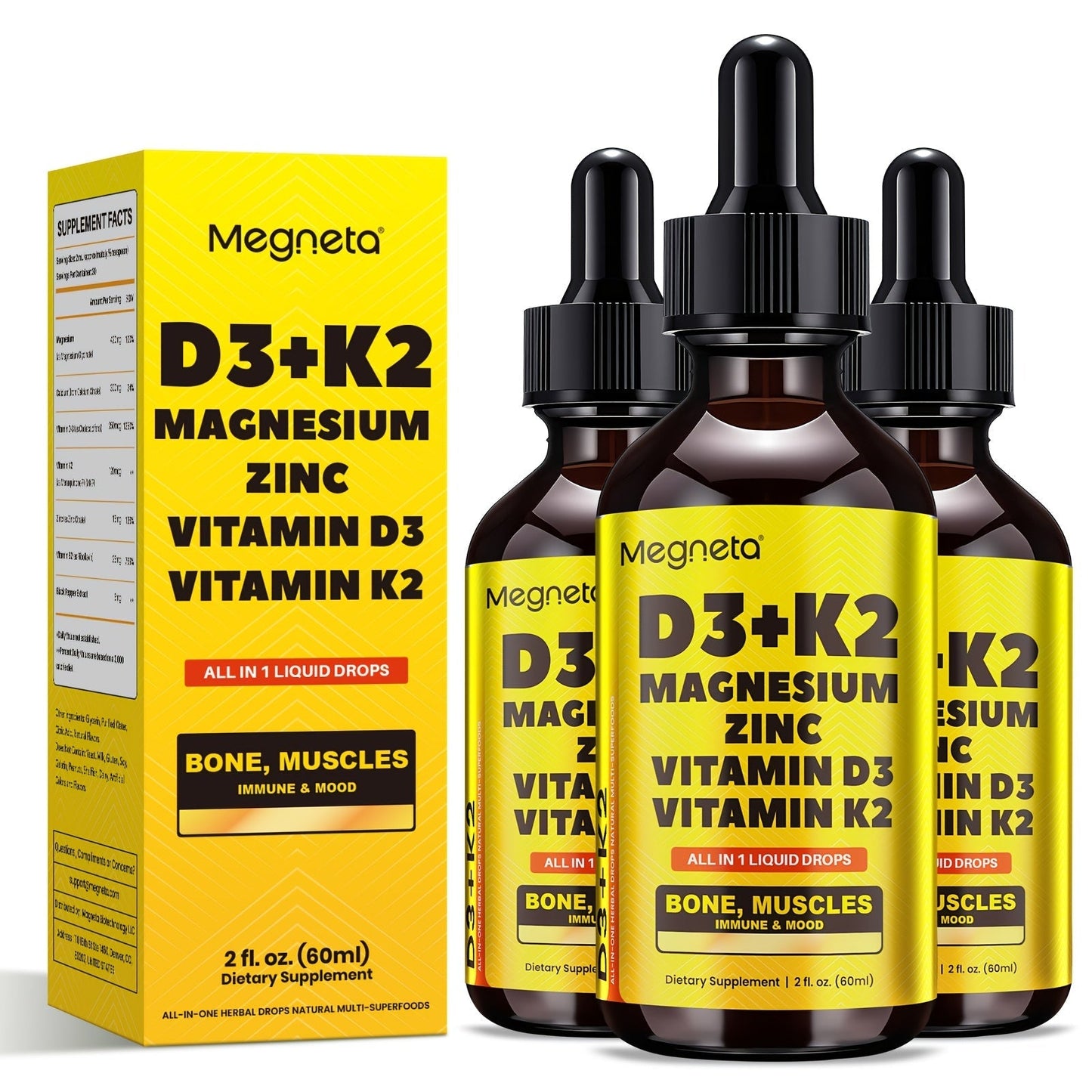 Vitamin D3 Liquid Drops 10000 IU with K2 MK-7 120mcg Magnesium Zinc Vitamin B2 for Bath Time, Home Spa and Personal Care