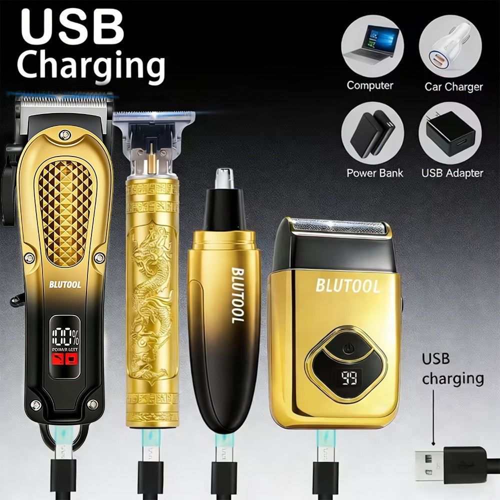 Multi-Piece Hair Clipper Kit for Men – USB Rechargeable Cordless Electric Trimmer Set, 2-Piece & 4-Piece Home Travel Barber Tool