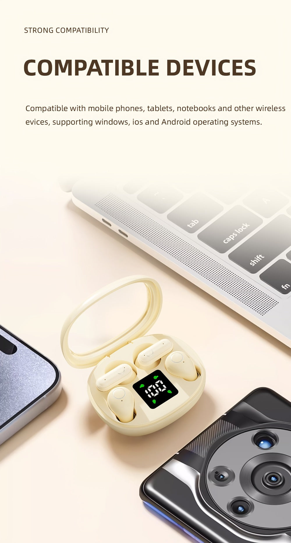 Four-Earbud Wireless Set with Two In-Ear Styles, Digital Charging Case and Three Color Options